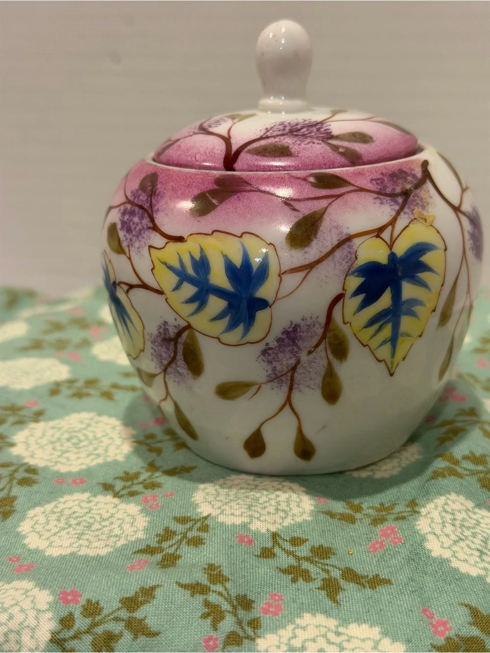 Vintage Hand Painted Porcelain  3 Pc Tea Set Tea Pot Lidded Sugar And Creamer.